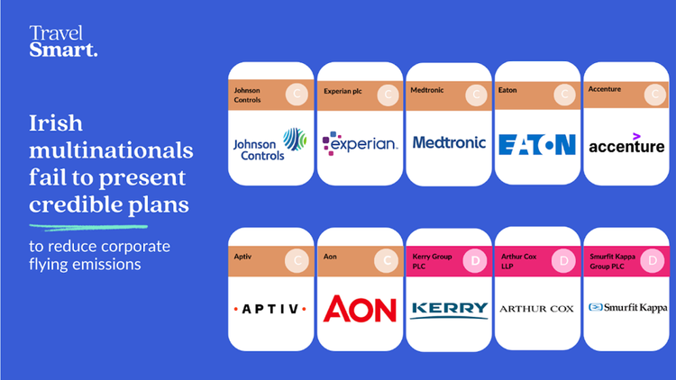 Graphic of Irish companies that are not presenting credible plans on corporate flying