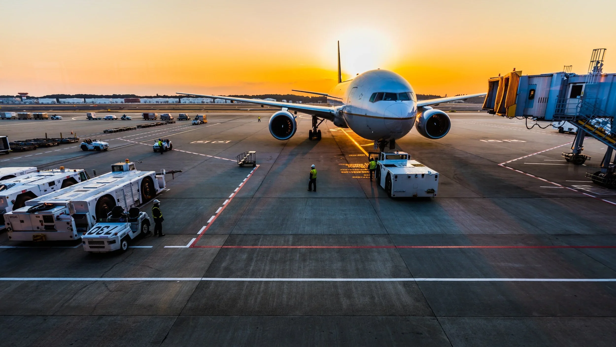 Plane jet waiting at airport apron