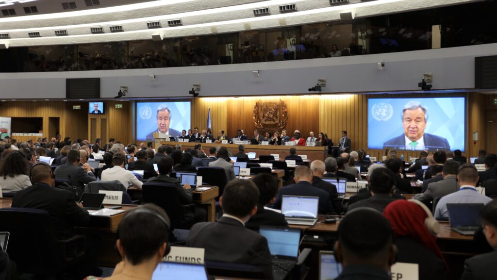 Delegates in a negotiation room at the International Maritime Organization