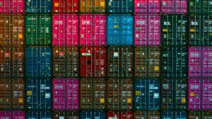 close up stock photo of stacked shipping containers