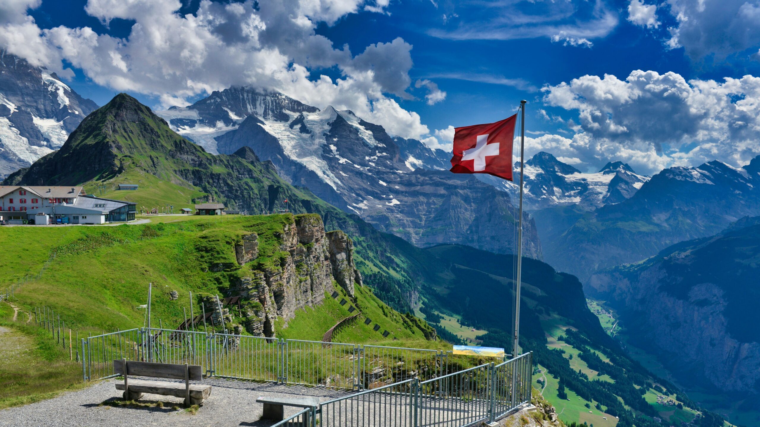 Switzerland flag and mountains Switzerland flag and mountains