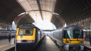 2 trains in a station