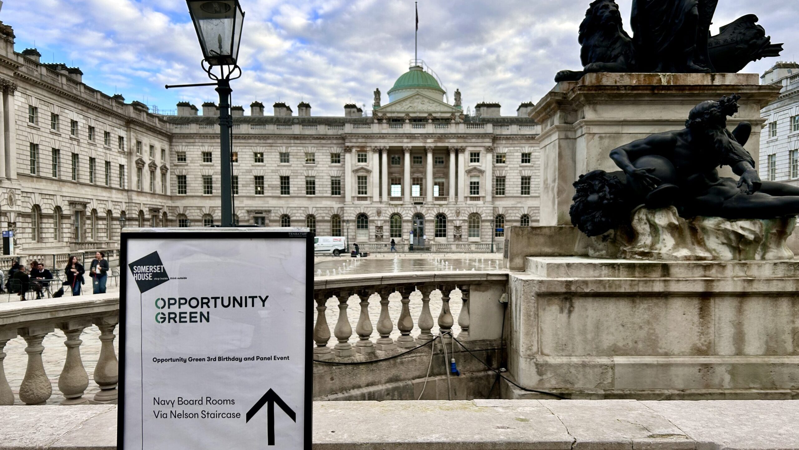 Sign for Opportunity Green's birthday event outside Somerset House Sign for Opportunity Green's birthday event outside Somerset House