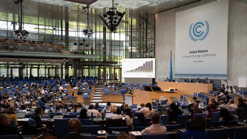 Plenary room at Bonn UNFCCC climate conference, 2025