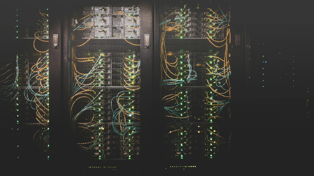 A close up view of servers in a data centre