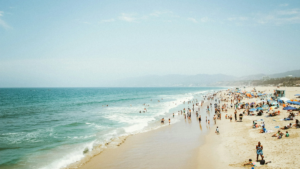 A busy beach on a hot summer's day