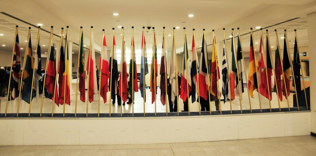 A line of world flags in a row